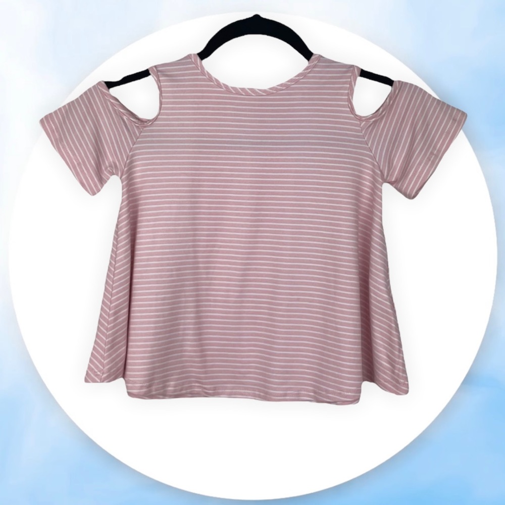 💙 3 for $12 Pony Tails Cold Shoulder Top Light Pink & White Stripe Size 4